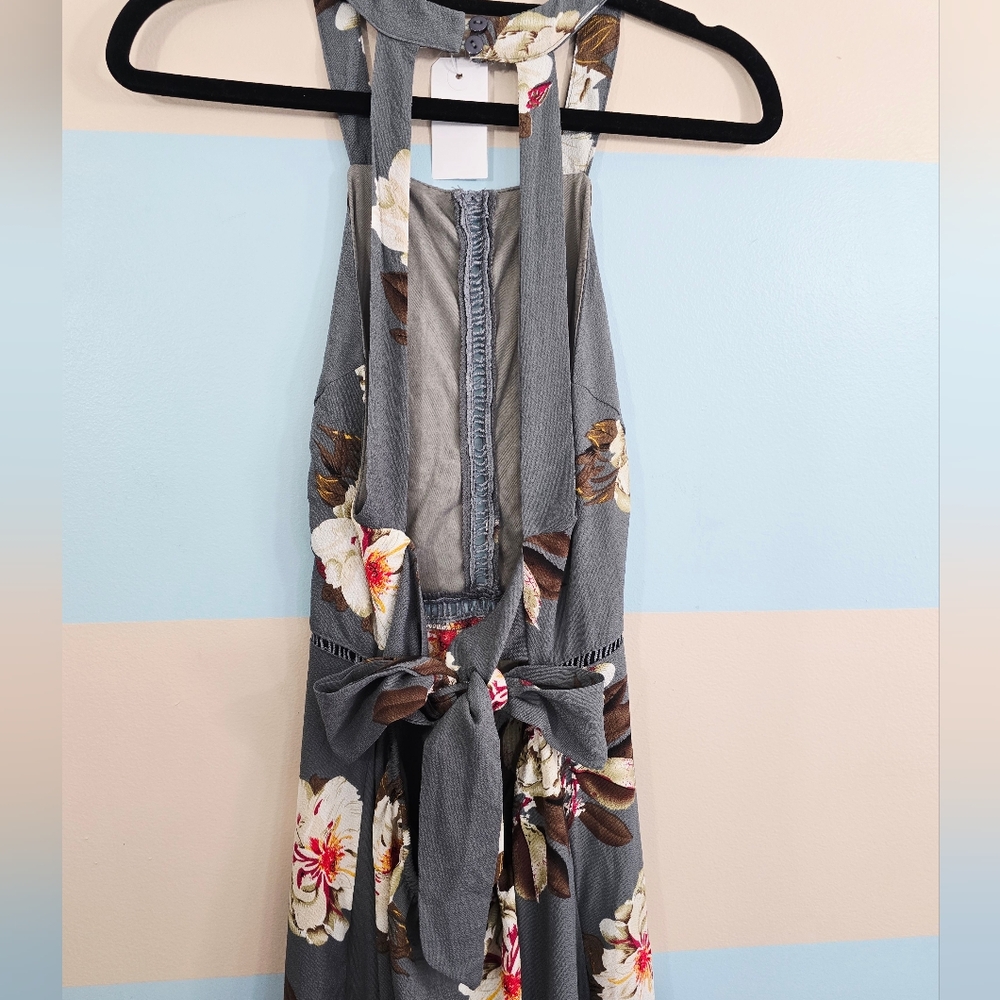 NWT Zesica Floral Gray Halter Split Maxi Dress - Picture 6 of 10